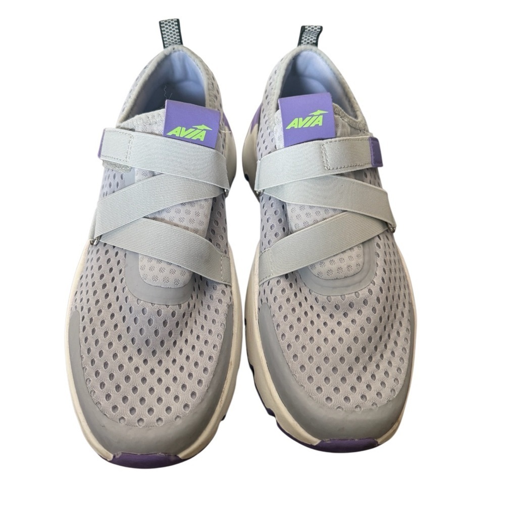 Avia Adjustable Memory Foam Light Gray Sneakers with Purple Highlights-Size 9